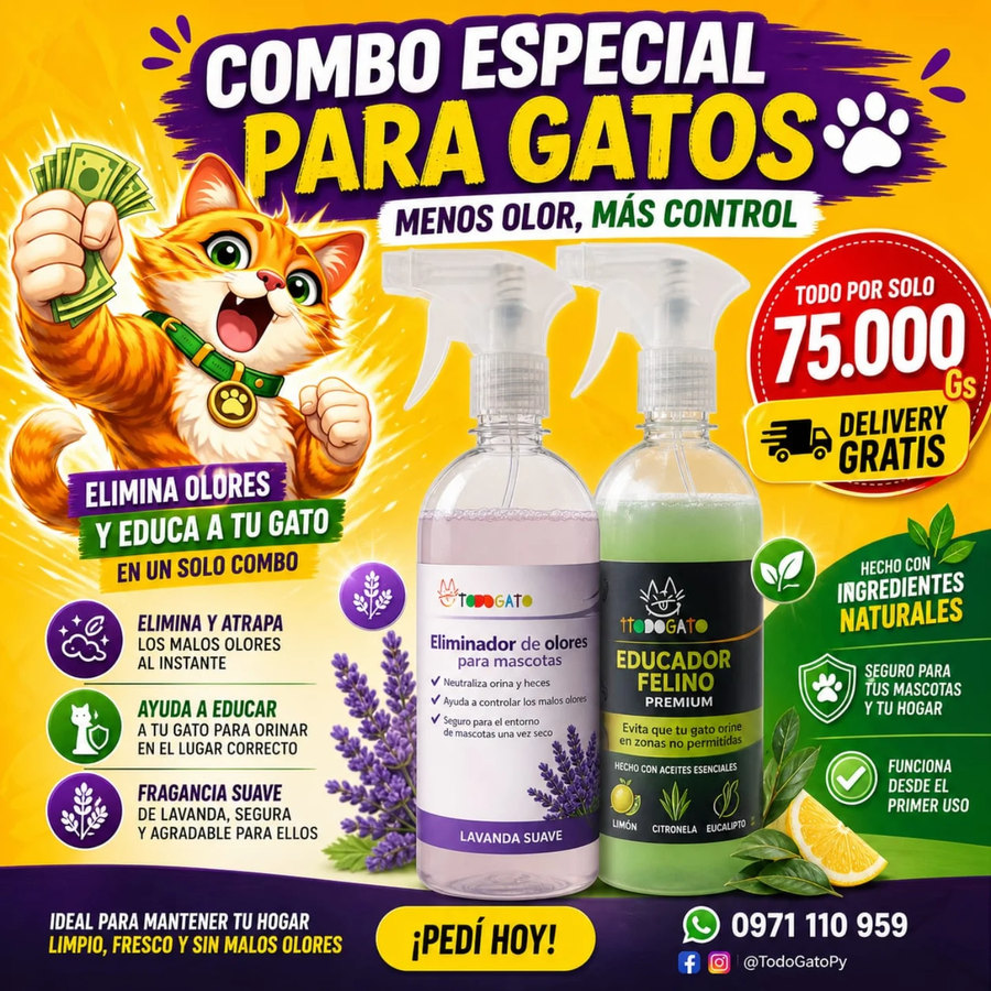 Combo eliminador de olores y educador felino